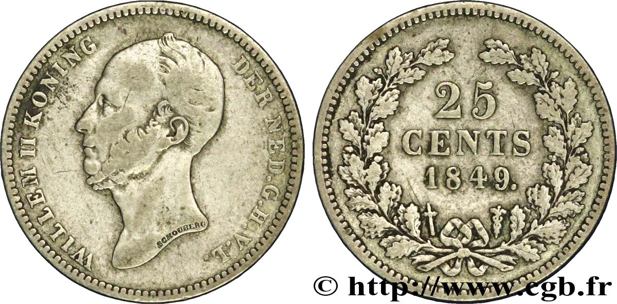 PAYS-BAS 25 Cents Guillaume II 1849 Utrecht TB+ 
