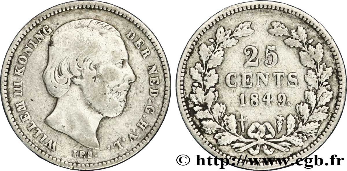 PAYS-BAS 25 Cents Guillaume III 1849 Utrecht TB+ 
