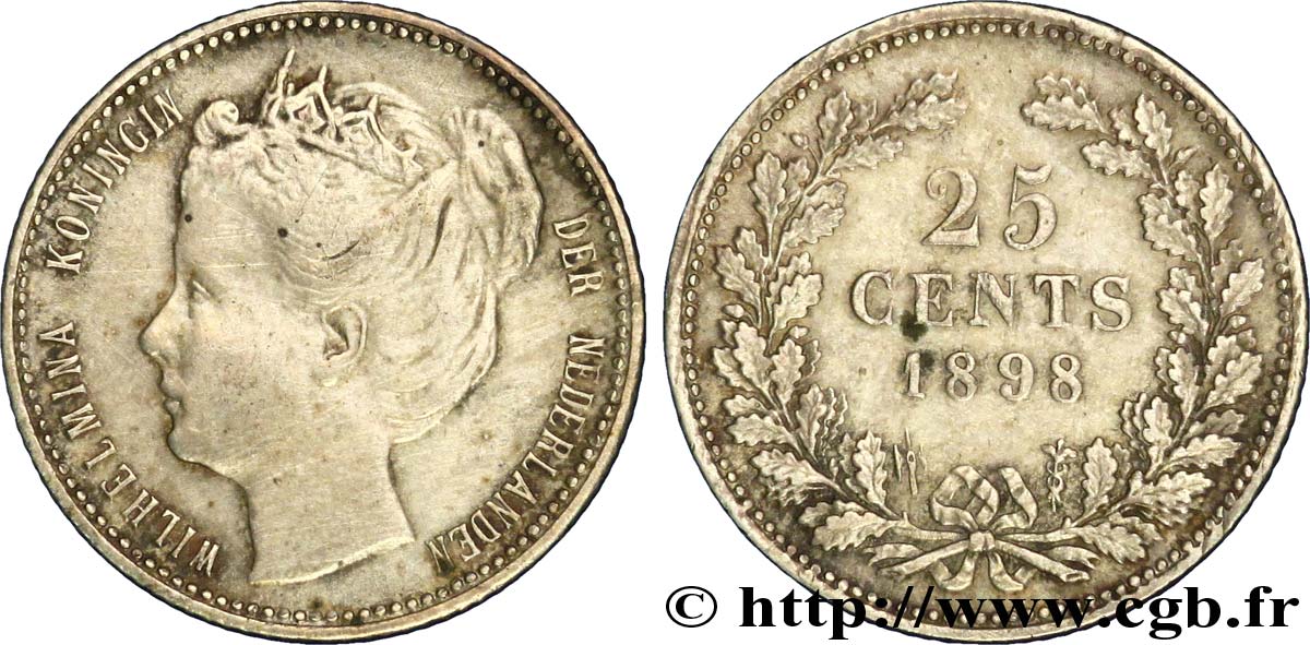 PAYS-BAS 25 Cents Wilhelmine 1898 Utrecht TTB 