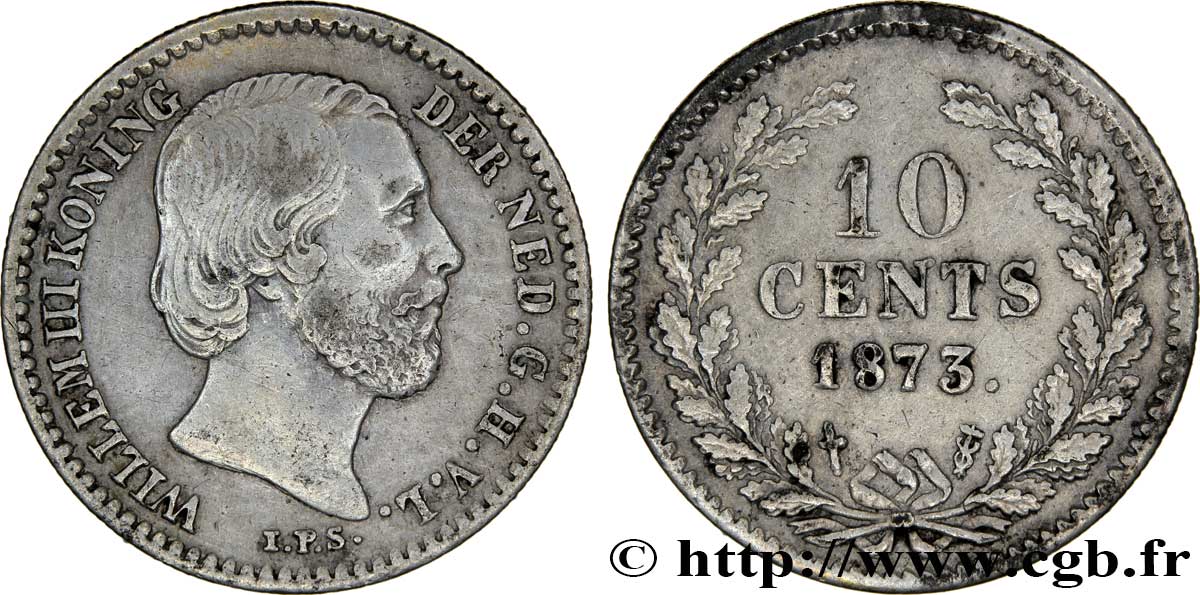 PAYS-BAS 10 Cents Guillaume III 1873 Utrecht TTB+ 