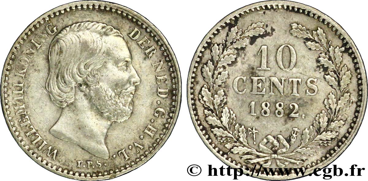 PAYS-BAS 10 Cents Guillaume III 1882 Utrecht TTB+ 