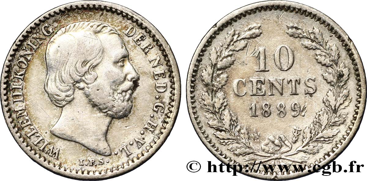 PAYS-BAS 10 Cents Guillaume III 1889 Utrecht TTB 