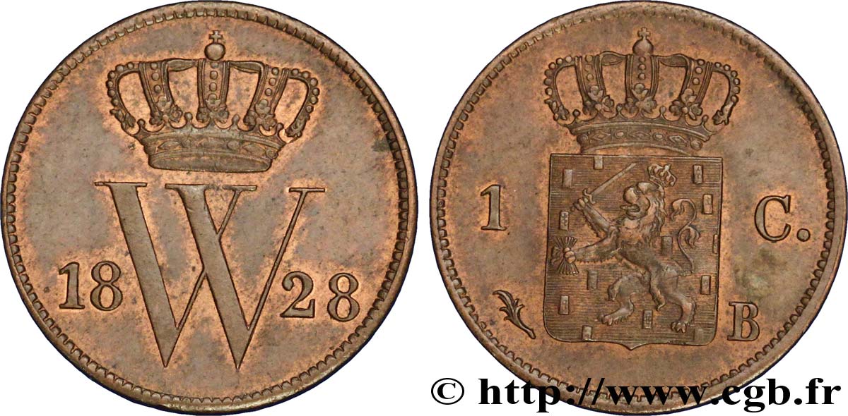 PAYS-BAS 1 Cent emblème monogramme de Guillaume Ier 1828 Bruxelles SUP 