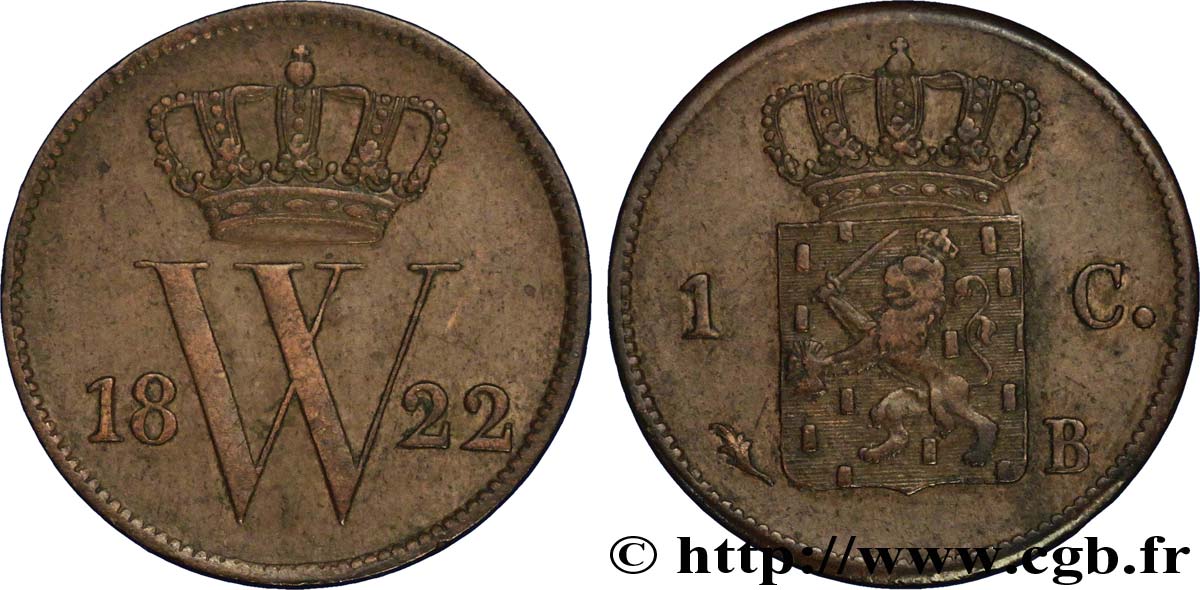 PAYS-BAS 1 Cent emblème monogramme de Guillaume Ier 1822 Utrecht TTB 
