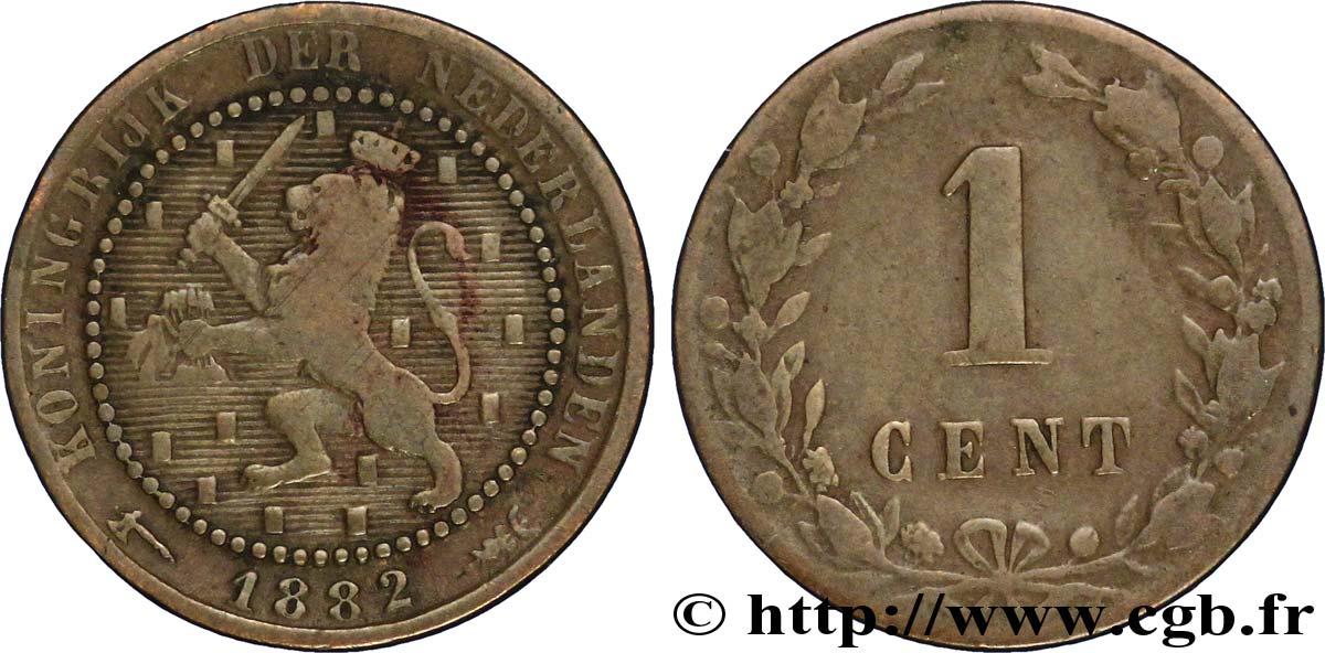 PAYS-BAS 1 Cent lion couronné 1882 Utrecht TB 