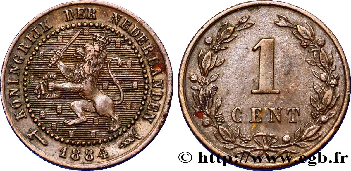 NETHERLANDS 1 Cent lion couronné 1884 Utrecht AU 
