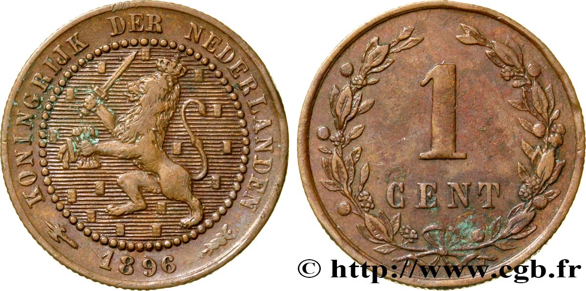 NETHERLANDS 1 Cent lion couronné 1896 Utrecht XF 