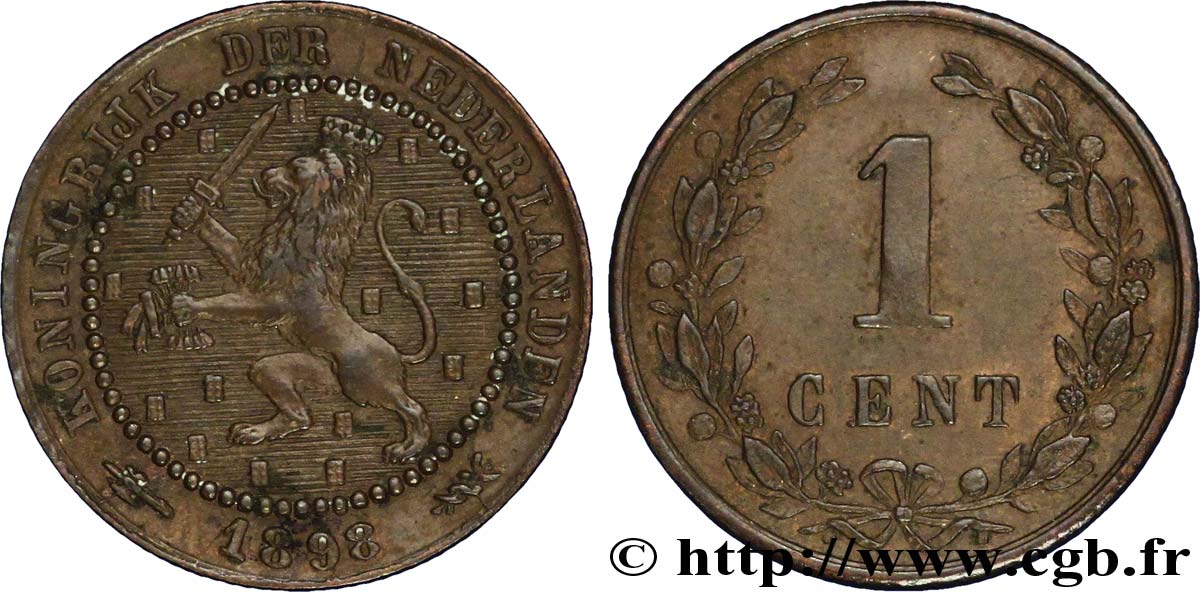 NETHERLANDS 1 Cent lion couronné 1896 Utrecht AU 