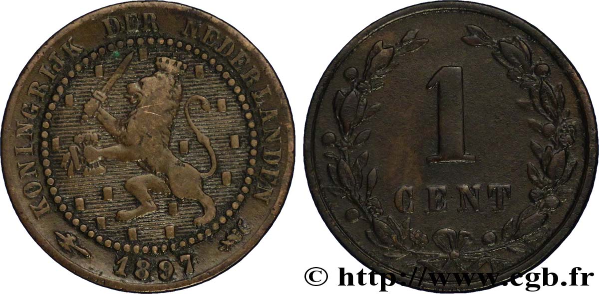 PAYS-BAS 1 Cent lion couronné 1897 Utrecht TB 