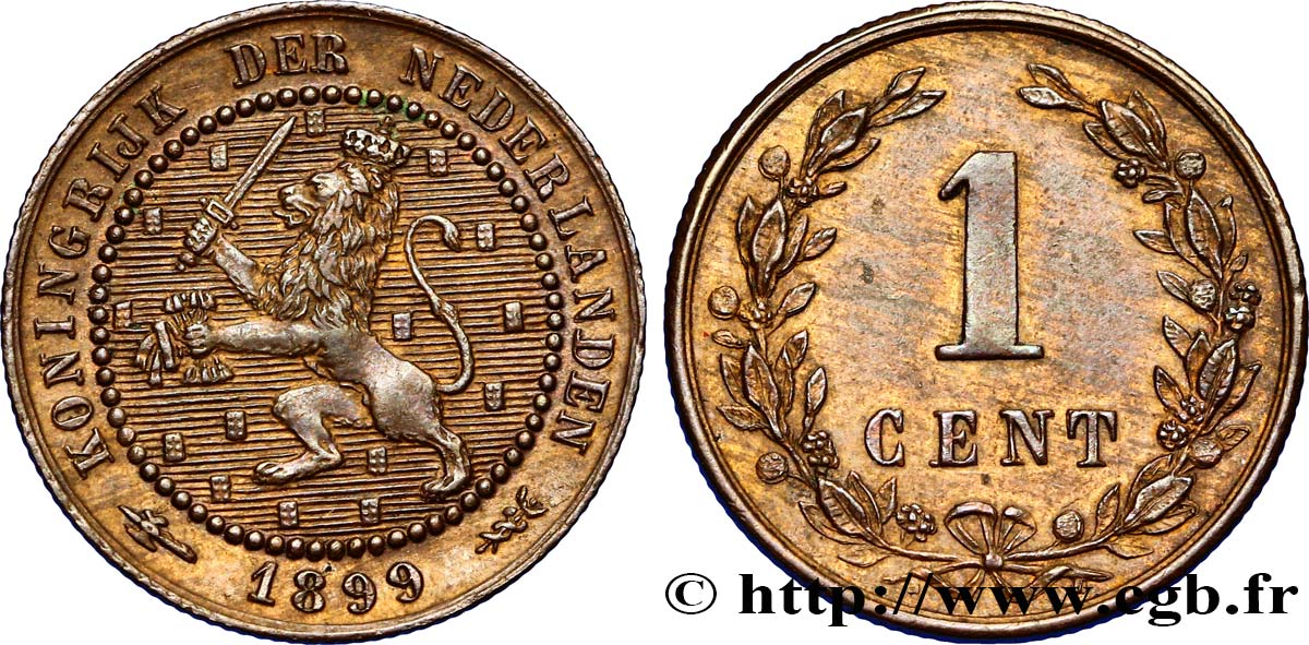 NETHERLANDS 1 Cent lion couronné 1899 Utrecht AU 