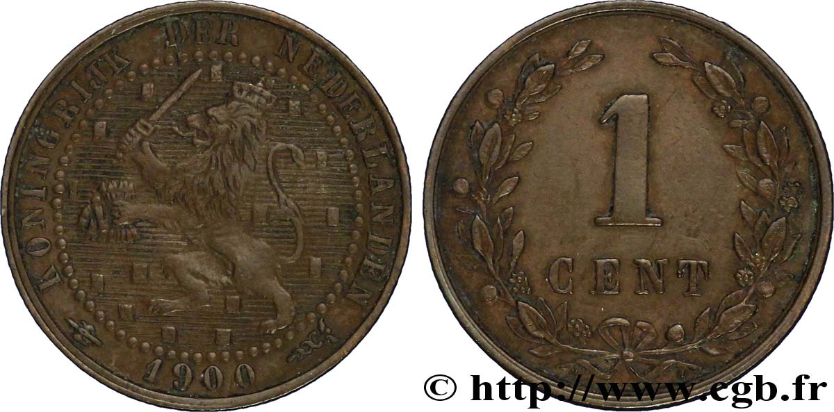 PAYS-BAS 1 Cent lion couronné 1900 Utrecht TTB+ 