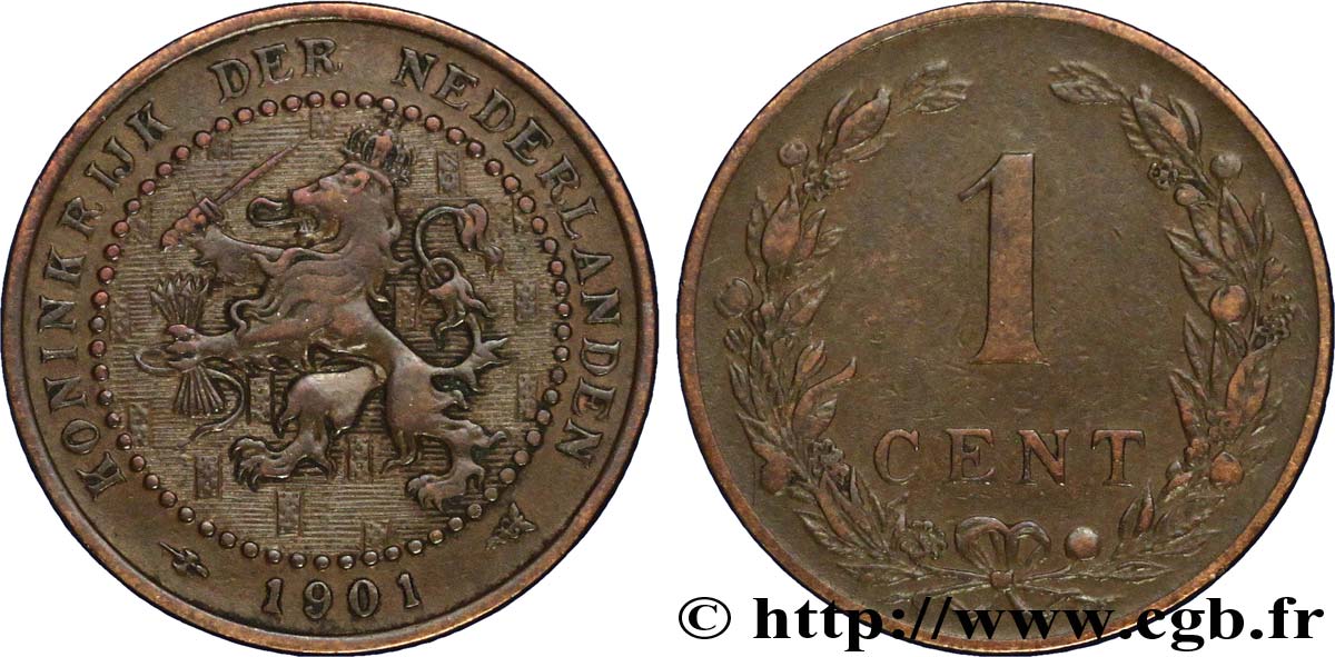 PAYS-BAS 1 Cent lion couronné 1901 Utrecht TB+ 