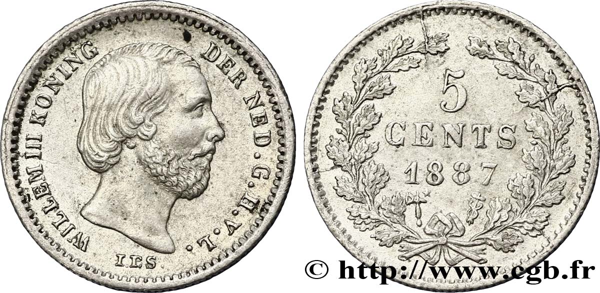 PAYS-BAS 5 Cents Guillaume III 1887 Utrecht SUP 