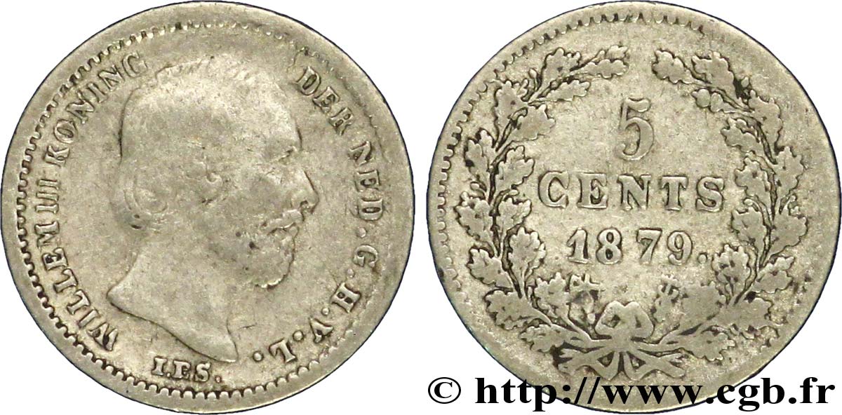 PAYS-BAS 5 Cents Guillaume III 1879 Utrecht TB+ 