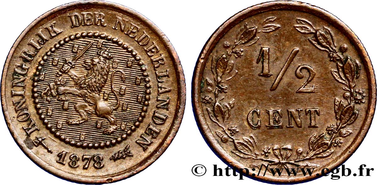 PAYS-BAS 1/2 Cent lion couronné 1878 Utrecht SUP 