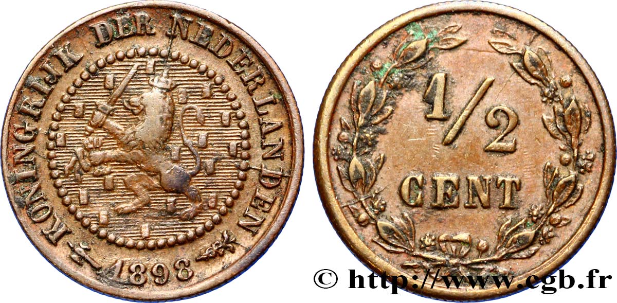 PAYS-BAS 1/2 Cent lion couronné 1898 Utrecht TTB 