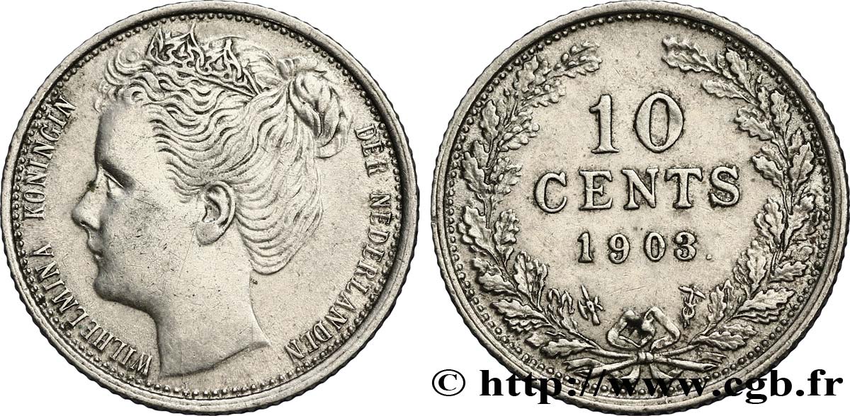 PAYS-BAS 10 Cents Reine Wilhelmine 1903 Utrecht SUP 