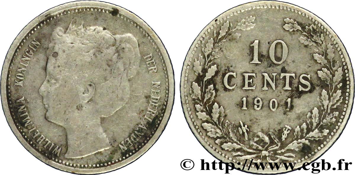 PAYS-BAS 10 Cents Reine Wilhelmine 1901 Utrecht TB 