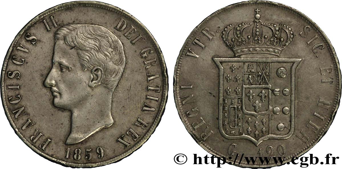 ITALIE - ROYAUME DES DEUX-SICILES 120 Grana François II, roi de Naples et Sicile 1859 Naples TTB 