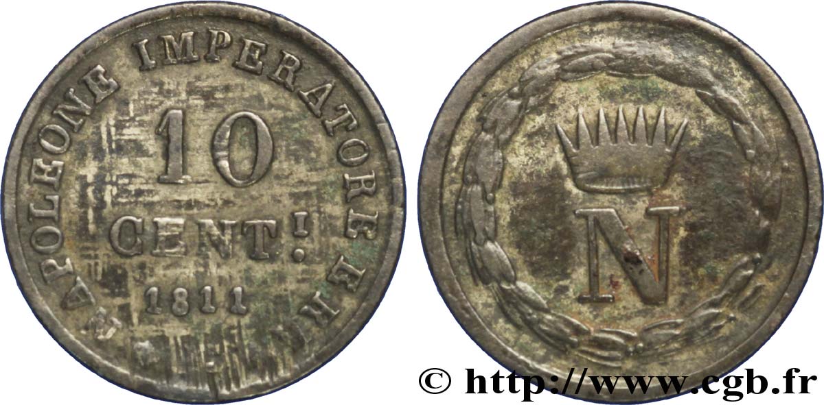 ITALIE - ROYAUME D ITALIE - NAPOLÉON Ier Faux de 10 Centesimi Napoléon Empereur et Roi d’Italie 1811 Milan - M TB 