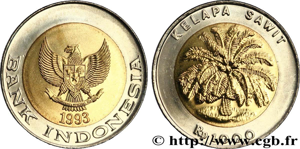 INDONESIA 1000 Rupiah emblème / palmier 1993  MS 