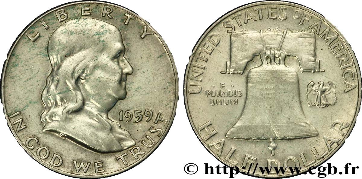 ÉTATS-UNIS D AMÉRIQUE 1/2 Dollar Benjamin Franklin 1959 Philadelphie TTB 