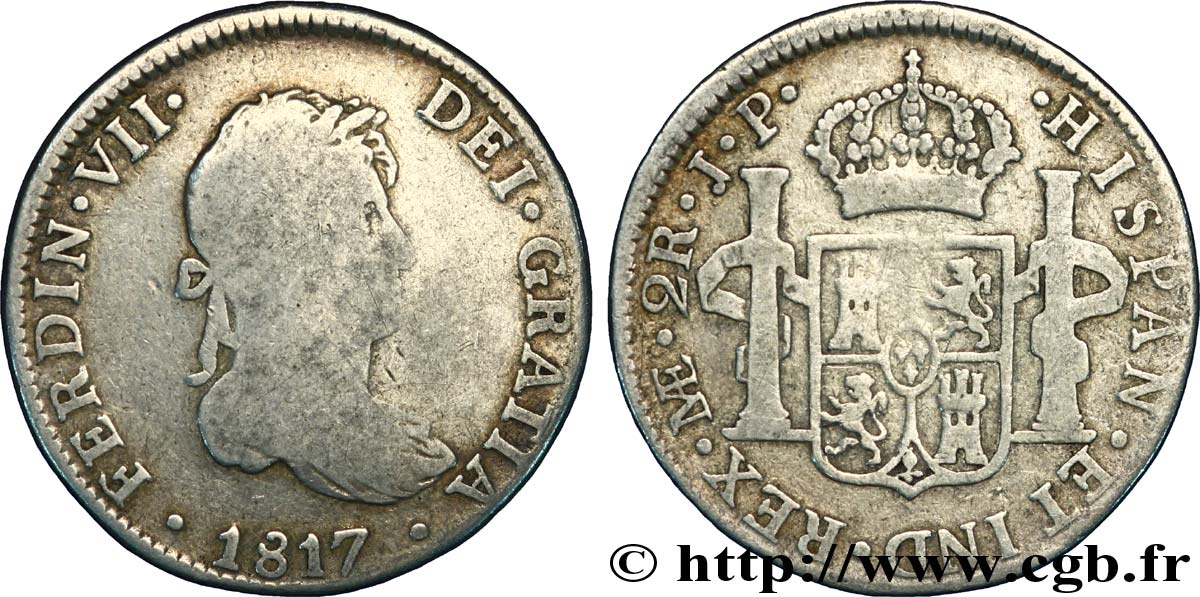 PÉROU 2 Reales Ferdinand VII 1817 Lima TB 
