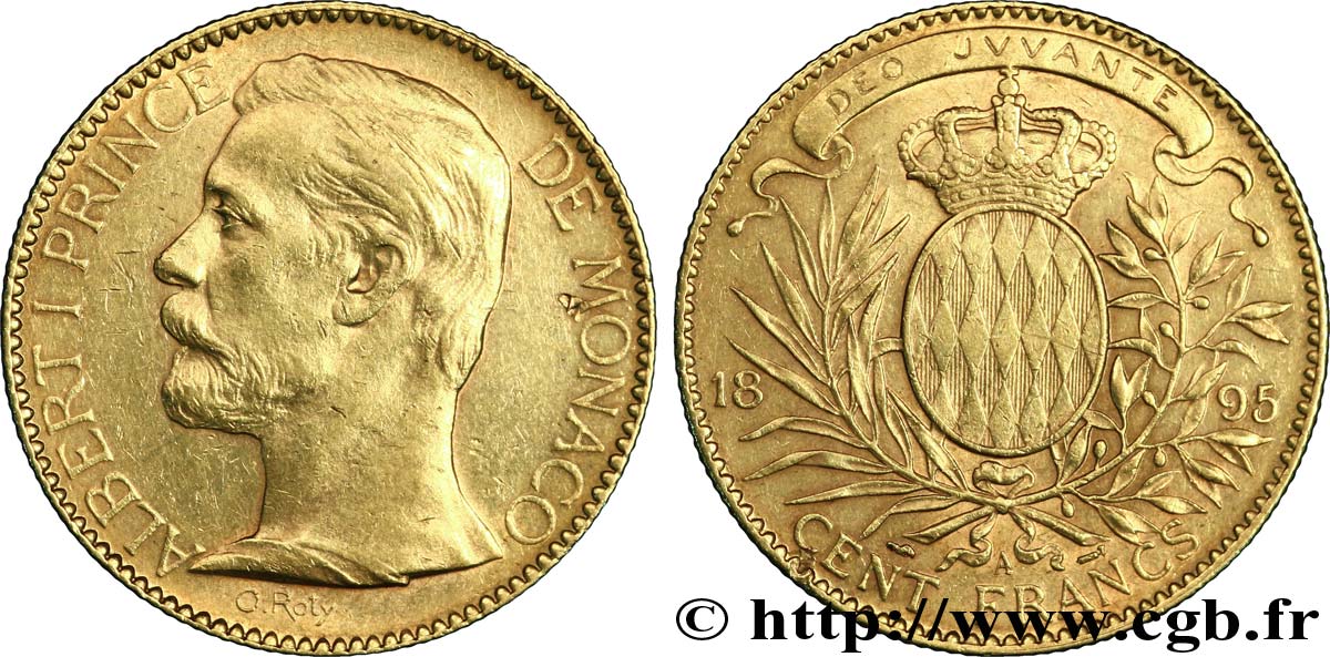 MONACO 100 Francs or Albert Ier / écu couronné 1891 Paris TTB 