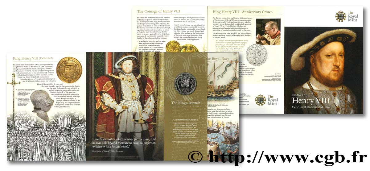 ROYAUME-UNI 5 Pounds Henri VIII : Elisabeth II / Henri VIII en pieds 2009  FDC 