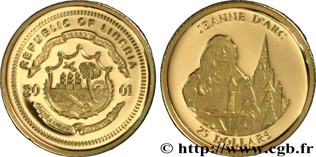LIBERIA 25 Dollars BE armes / Jeanne d’Arc 2001  FDC 