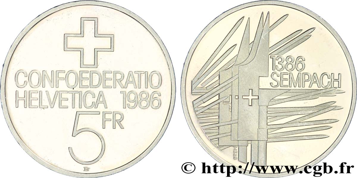 SUISSE 5 Francs 500e anniversaire de la bataille de Sempach 1986 Berne - B SPL 