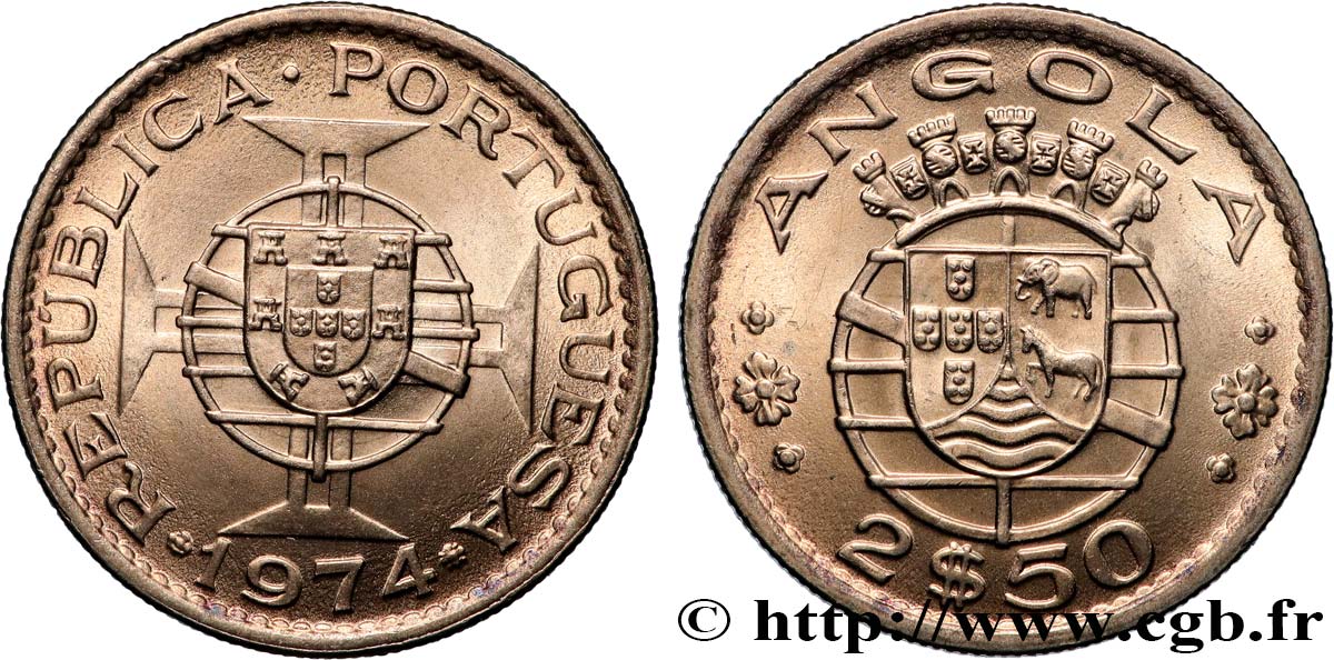 ANGOLA 2 1/2 Escudos emblème du Portugal 1974  SC 