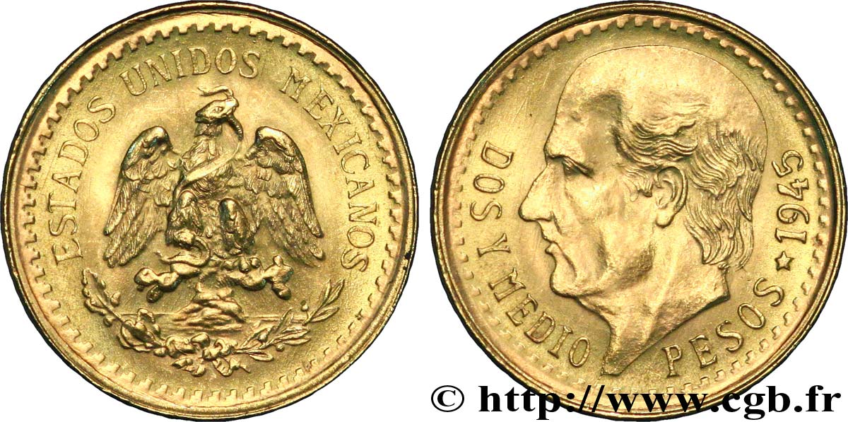 MEXICO 2 1/2 Pesos or Aigle du Mexique / Miguel Hidalgo 1945 Mexico MS 
