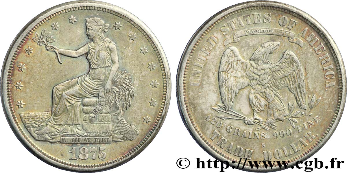 ÉTATS-UNIS D AMÉRIQUE 1 Dollar type “trade Dollar” aigle et liberté assise 1875 San Francisco - S TTB+ 