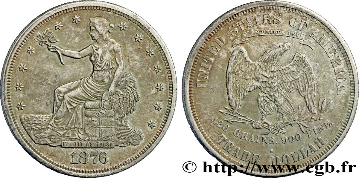 ÉTATS-UNIS D AMÉRIQUE 1 Dollar type “trade Dollar” aigle et liberté assise 1876 San Francisco - S TTB+ 