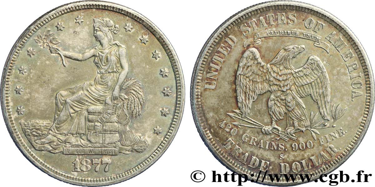 ÉTATS-UNIS D AMÉRIQUE 1 Dollar type “trade Dollar” aigle et liberté assise 1877 San Francisco - S TTB+ 