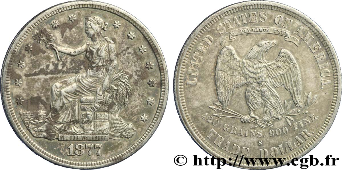 ÉTATS-UNIS D AMÉRIQUE 1 Dollar type “trade Dollar” aigle et liberté assise 1877 San Francisco - S TTB+ 
