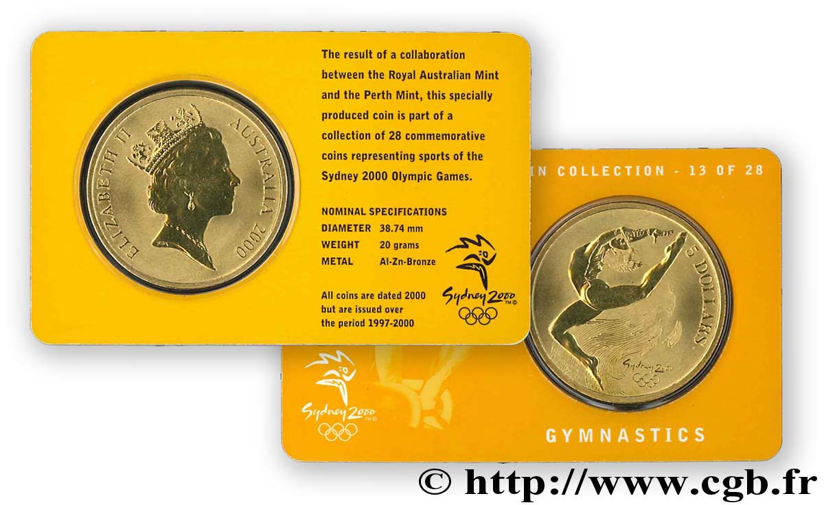 AUSTRALIE 5 Dollars J.O. de Sydney : gymnastique 2000  FDC 