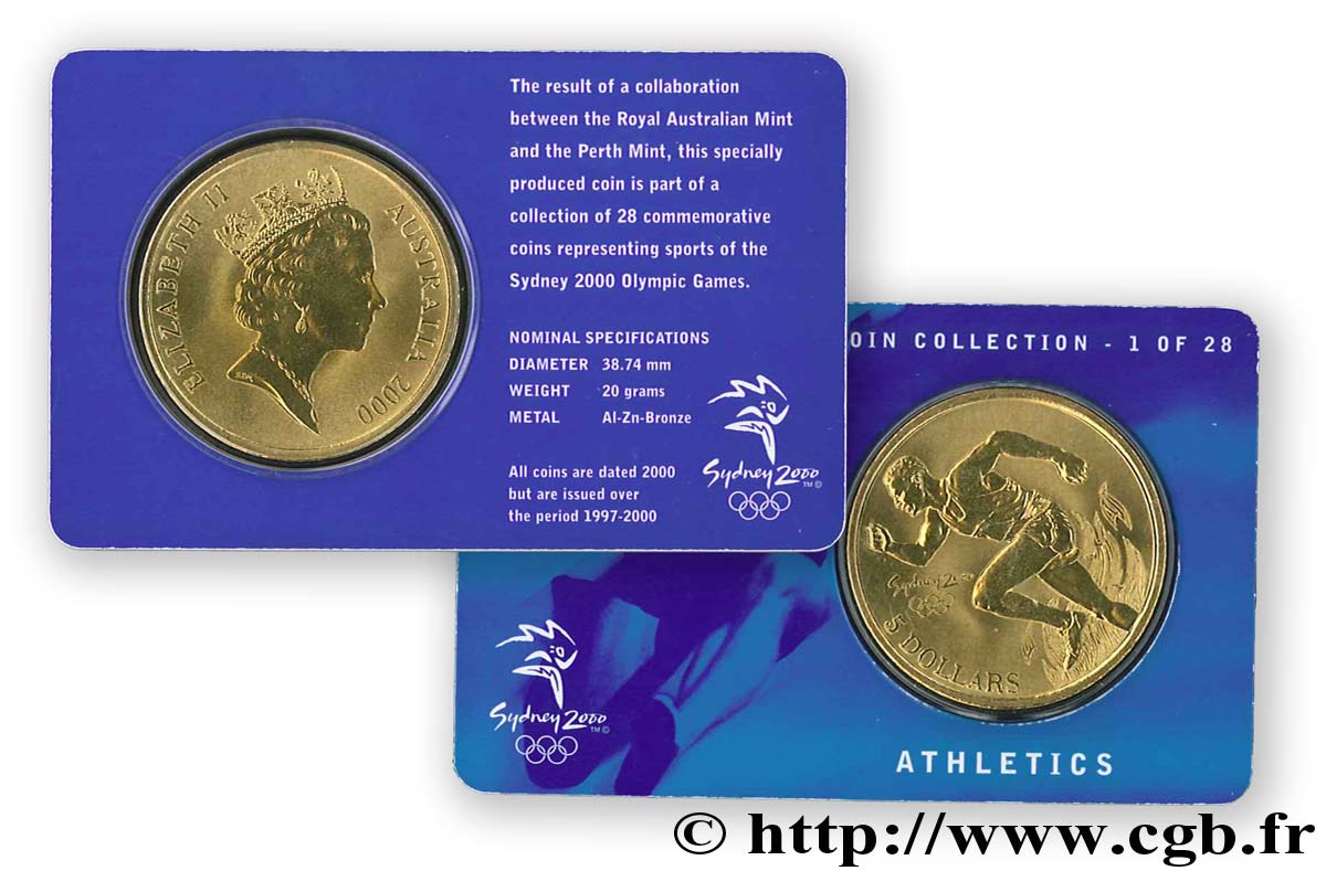 AUSTRALIA 5 Dollars J.O. de Sydney : athlétisme 2000  MS 