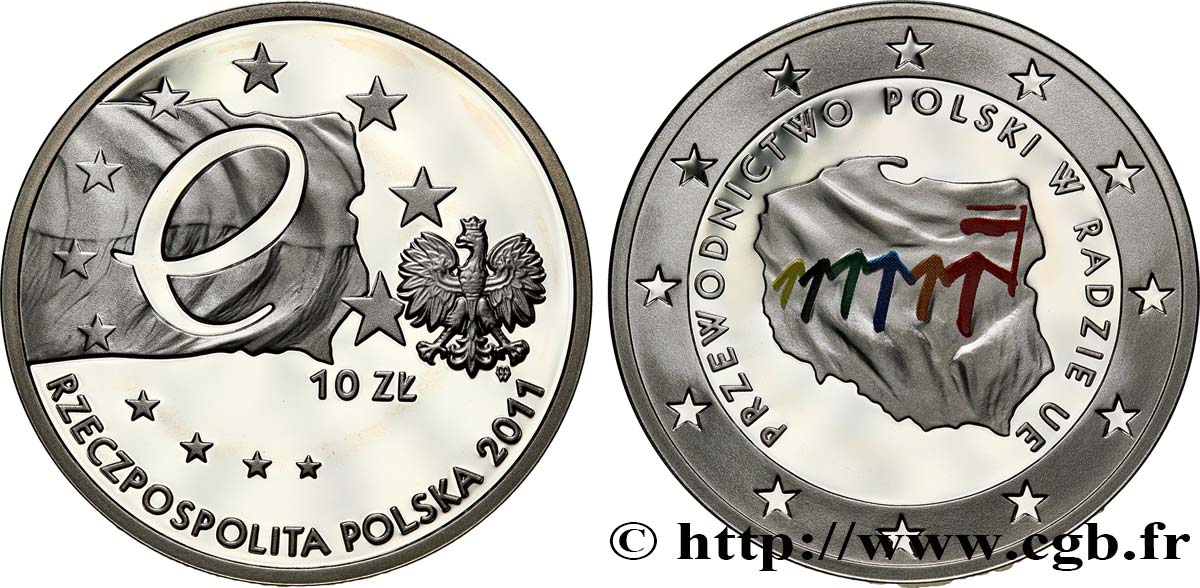 POLONIA 10 Zlotych Proof aigle / Présidence du Conseil de l Union européenne 2011 Varsovie FDC 