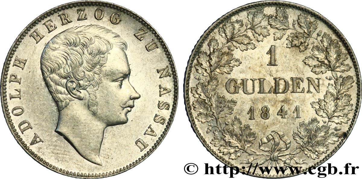 ALLEMAGNE - NASSAU 1 Gulden Adolphe II duc de Nassau 1841  SUP 