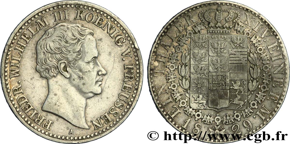 ALLEMAGNE - PRUSSE 1 Thaler Frédéric-Guillaume III roi de Prusse / aigle 1829 Berlin TTB 