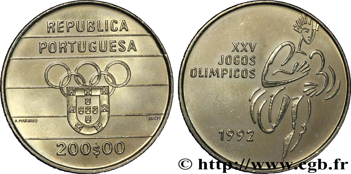 PORTUGAL 200 Escudos 25e Jeux Olympiques 1992  SPL 