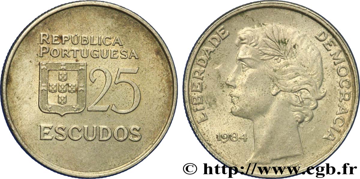 PORTUGAL 25 Escudos “liberté et démocratie” 1984  SUP 