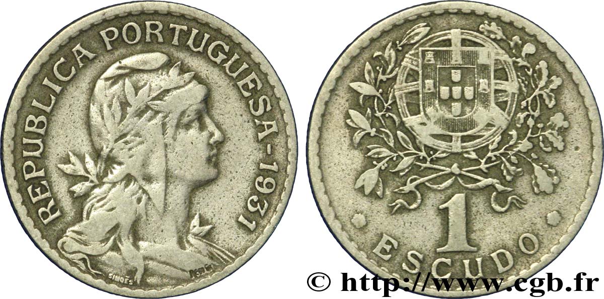 PORTUGAL 1 Escudo femme au bonnet phrygien / emblème 1931  TB+ 