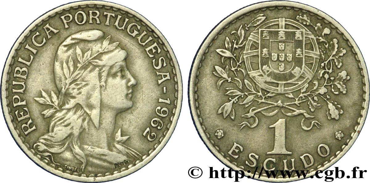 PORTUGAL 1 Escudo femme au bonnet phrygien / emblème 1962  TTB 