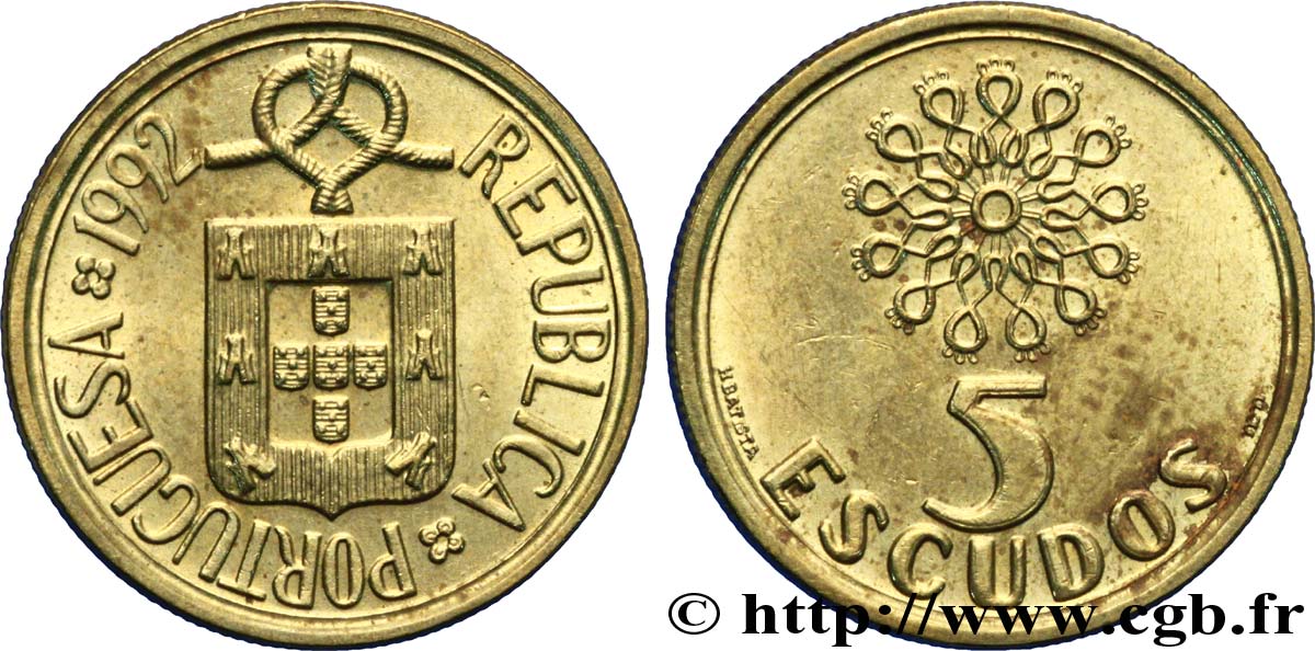 PORTUGAL 5 Escudos emblème 1998  AU 