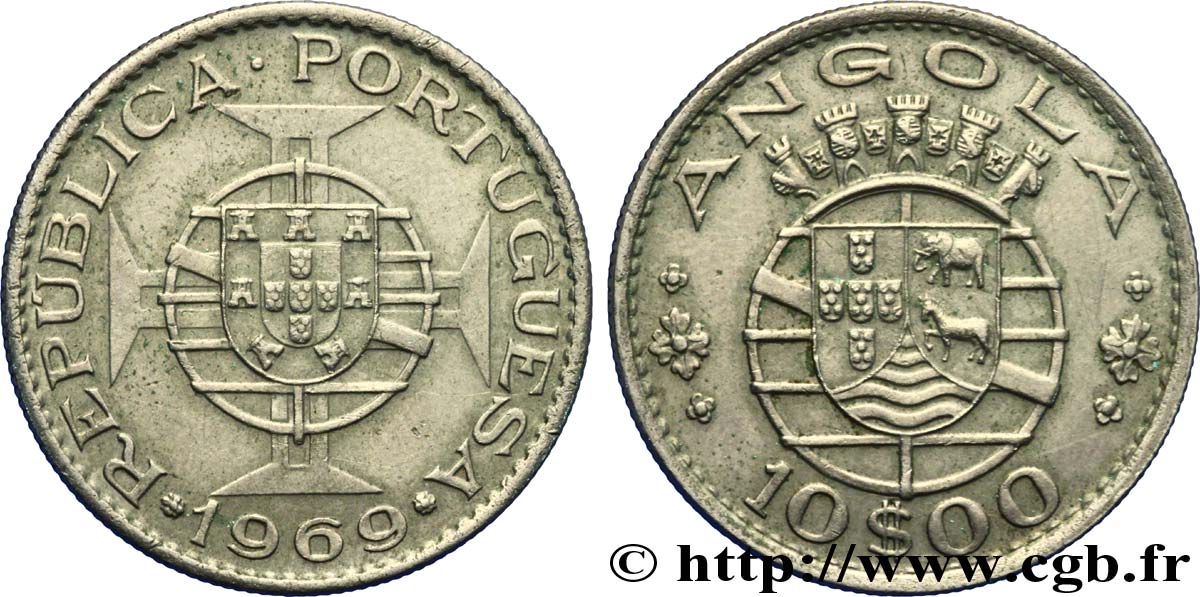 ANGOLA 10 Escudos emblème du Portugal 1969  TTB 