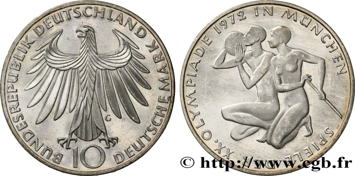 GERMANY 10 Mark BE (Proof) XXe J.O. Munich : basket-ball et canoeing / aigle 1972 Karlsruhe - G MS 