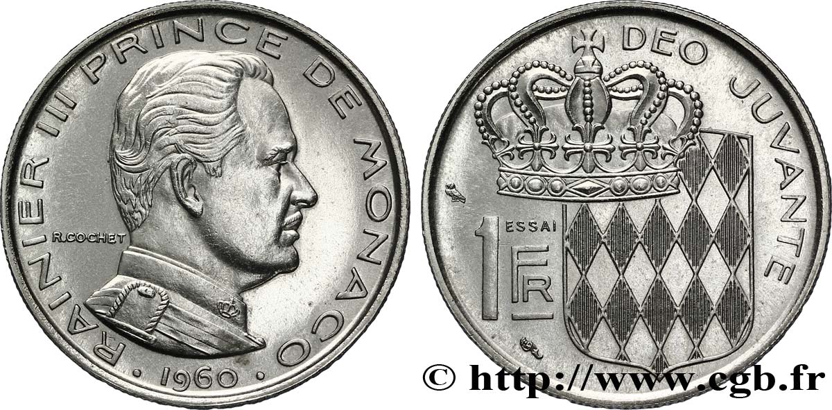 MONACO Essai de 1 Franc prince Rainier III de Monaco 1960 Paris SUP 